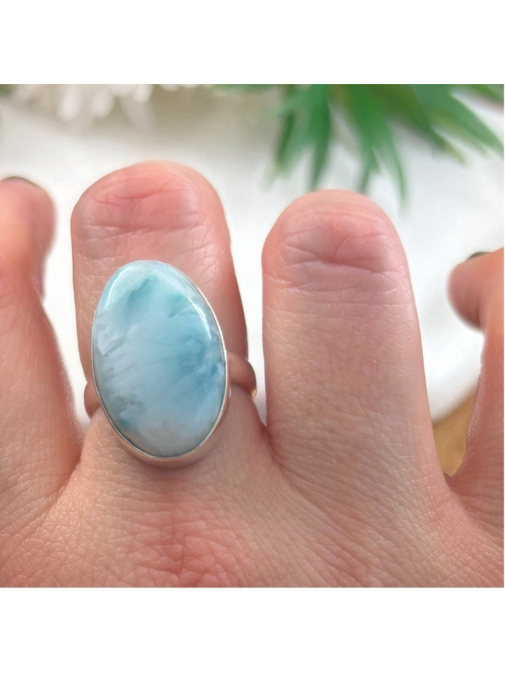 Sterling Silver Genuine Larimar Ring Size 8.25 8 1/4 925 Southwest New - Picture 3 of 9